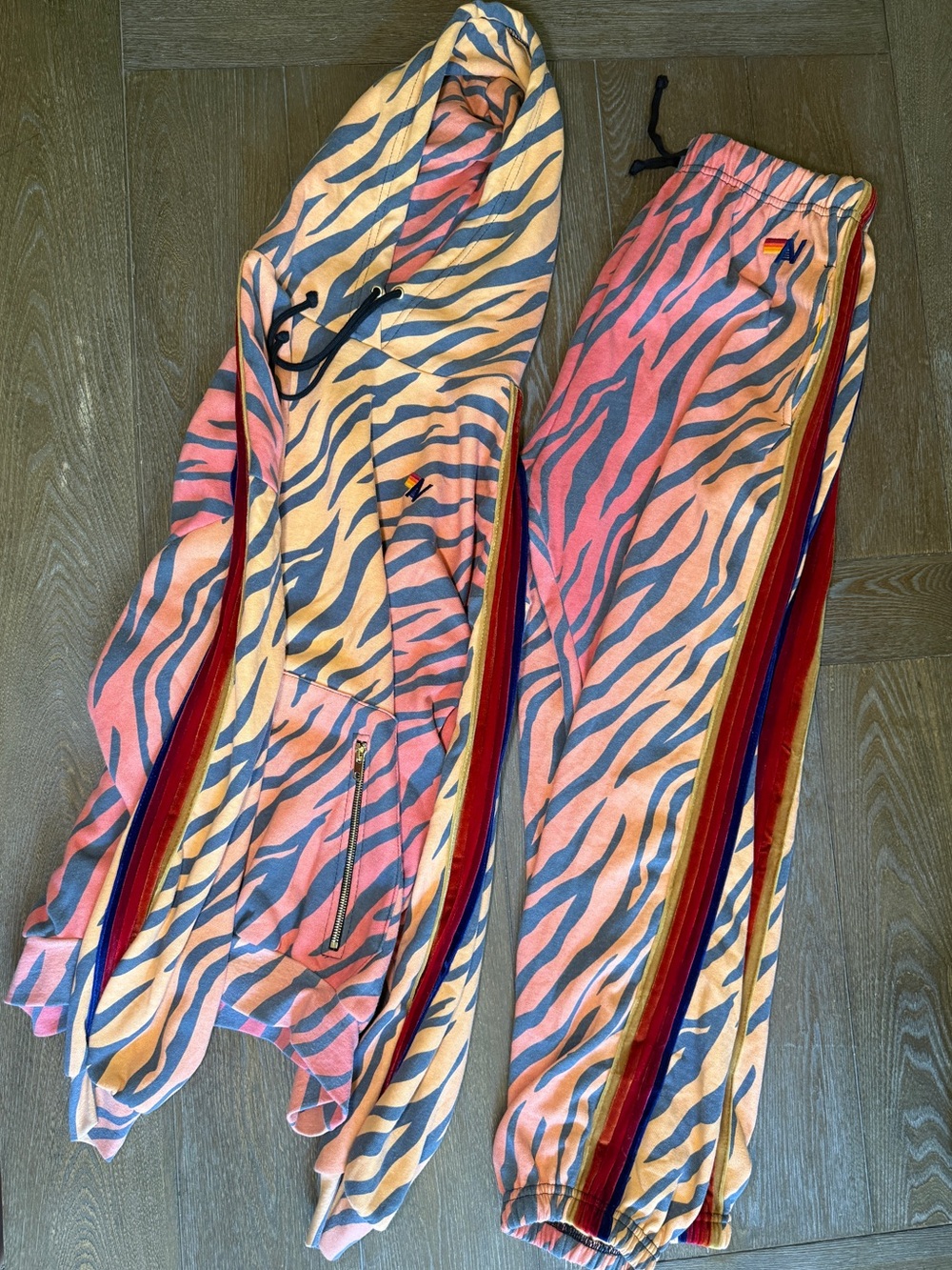 NWOT!! Aviator Nation Pink, Yellow & Blue Zebra-Striped Hoodie and Joggers